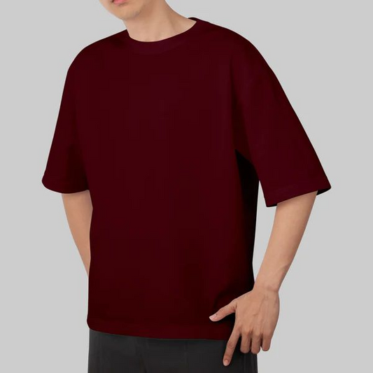 Men’s Oversized Plain Maroon T-Shirt | Casual Loose Fit Cotton Tee